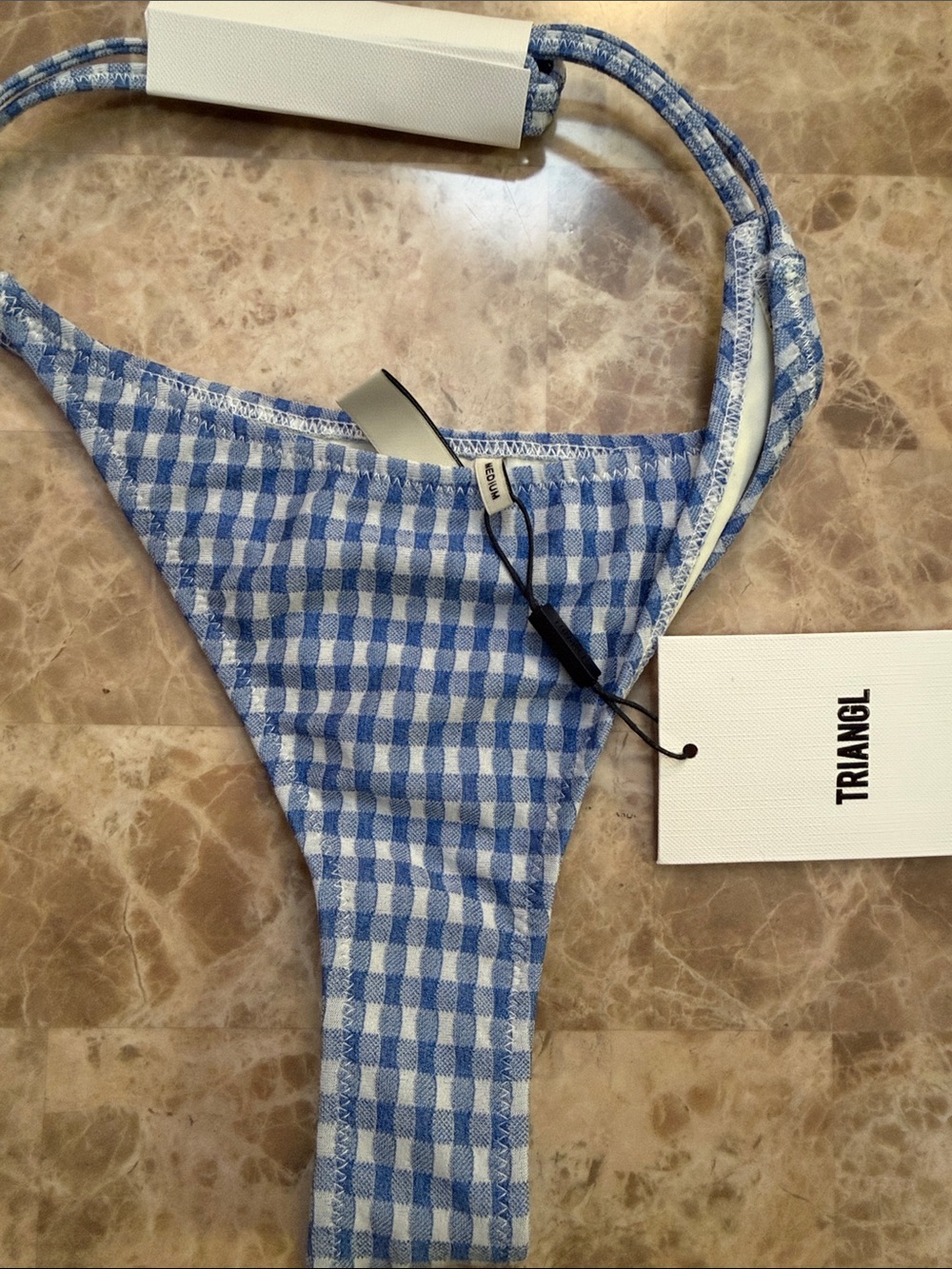 triangl swimwear Blue & White Gingham String Bikini with Pouch - Picture 9 of 9